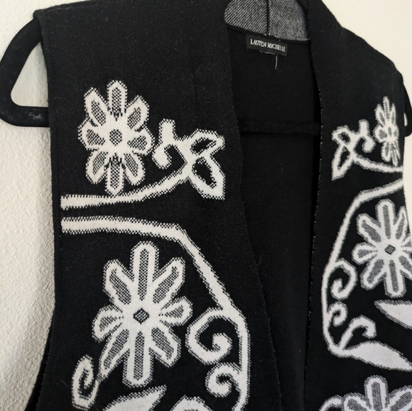 Lauren Michelle Black/White Floral Vest Cardigan sz L Minimalist Officewear - Picture 5 of 8